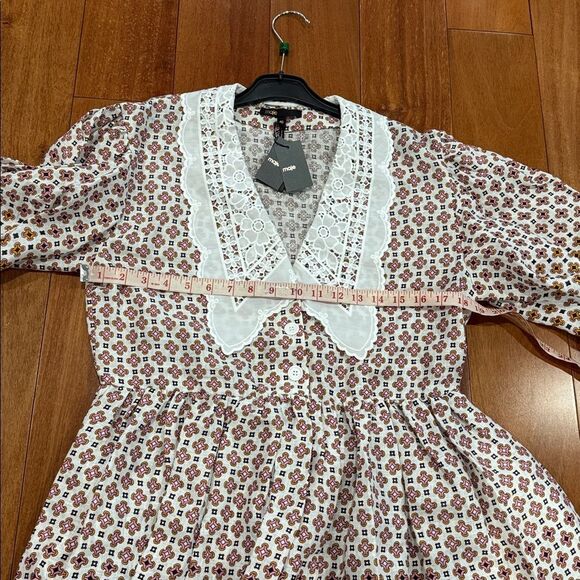 NWT Maje Romelange Geometric Print Linen Removable Lace Collar Dress size 40 - Picture 11 of 14